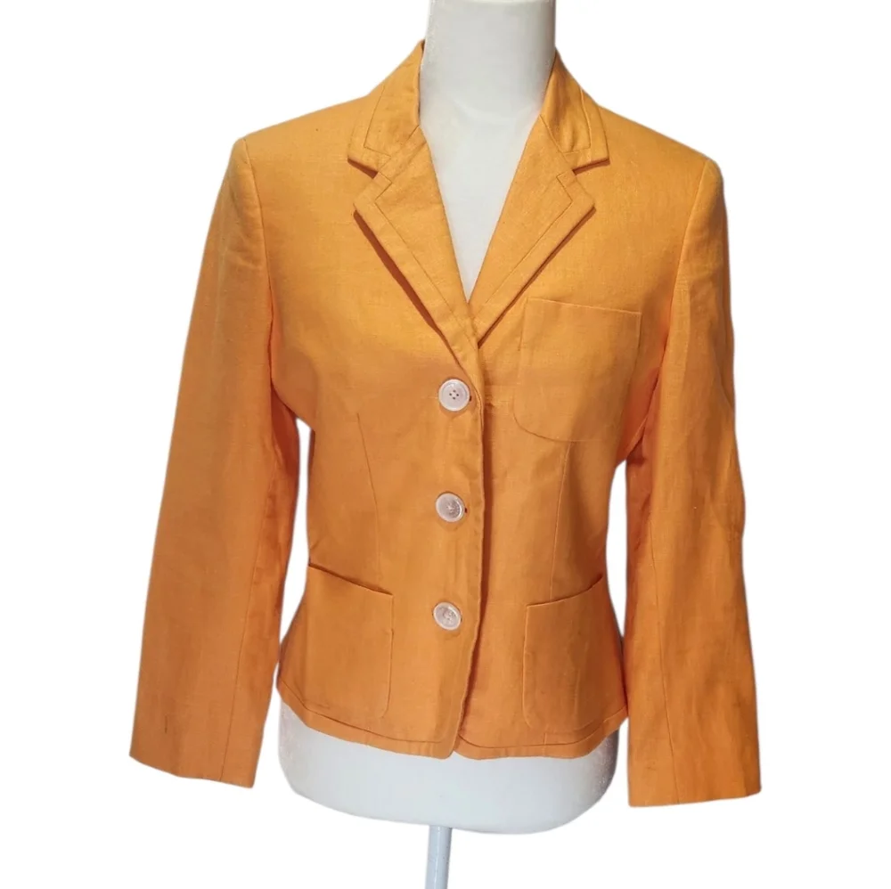 Lauren Ralph Lauren Hibicus Orange Linen Blazer. Size 6p - Picture 2 of 10